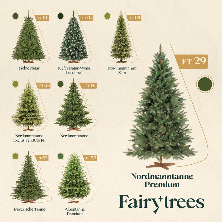 FAIRYTREES Weihnachtsbaum künstlich, Nordmanntanne Premium 180 cm, Naturgetreue Spritzguss Elemente,
