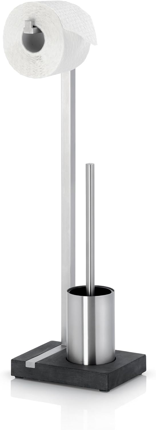 blomus -MENOTO- Stand WC-Garnitur aus mattiertem Edelstahl, freistehender Toilettenbutler, platzspar