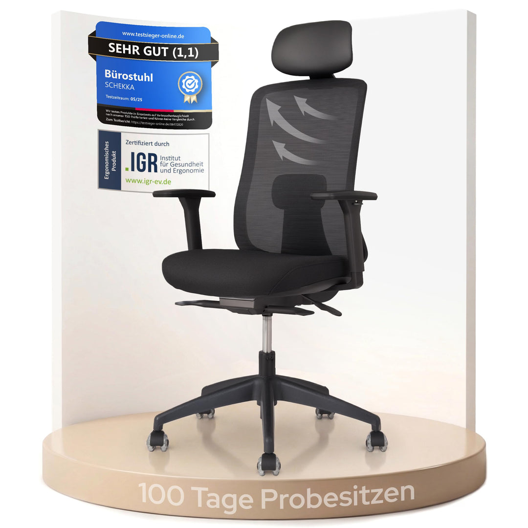 SCHEKKA® Bürostuhl Ergonomisch Testsieger - Besonders individuell Einstellbarer Schreibtischstuhl mi
