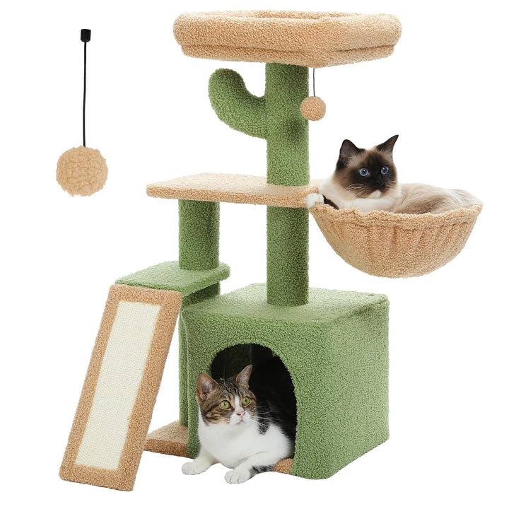 PAWZ Road Kratzbaum Kaktus klein mit Kratzmatte, Hängematte, Eigentumswohnung und Korb, Kleiner Katz