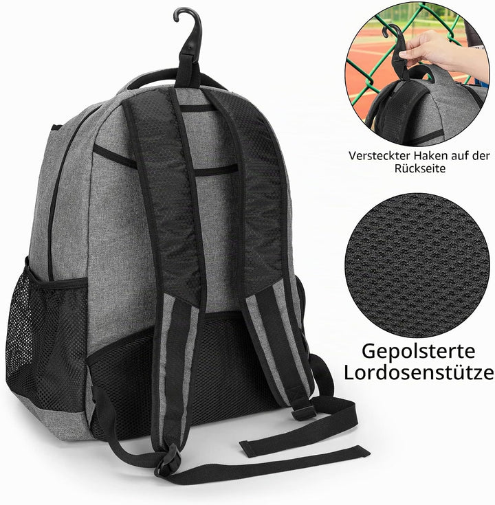 DSLEAF Tennistasche für 2 Schläger, Tennisrucksack mit separatem Schuhfach für Sporttraining, Fitnes