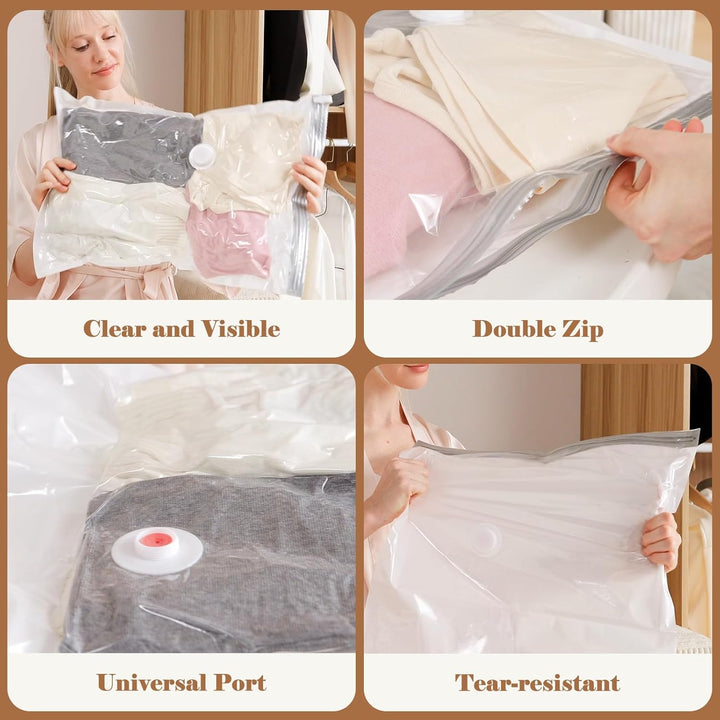 Vakuumbeutel für Kleidung mit Kabelloser Vakuumpumpe, 12er-Pack (4 gross, 4 mittelgross, 4 klein), W