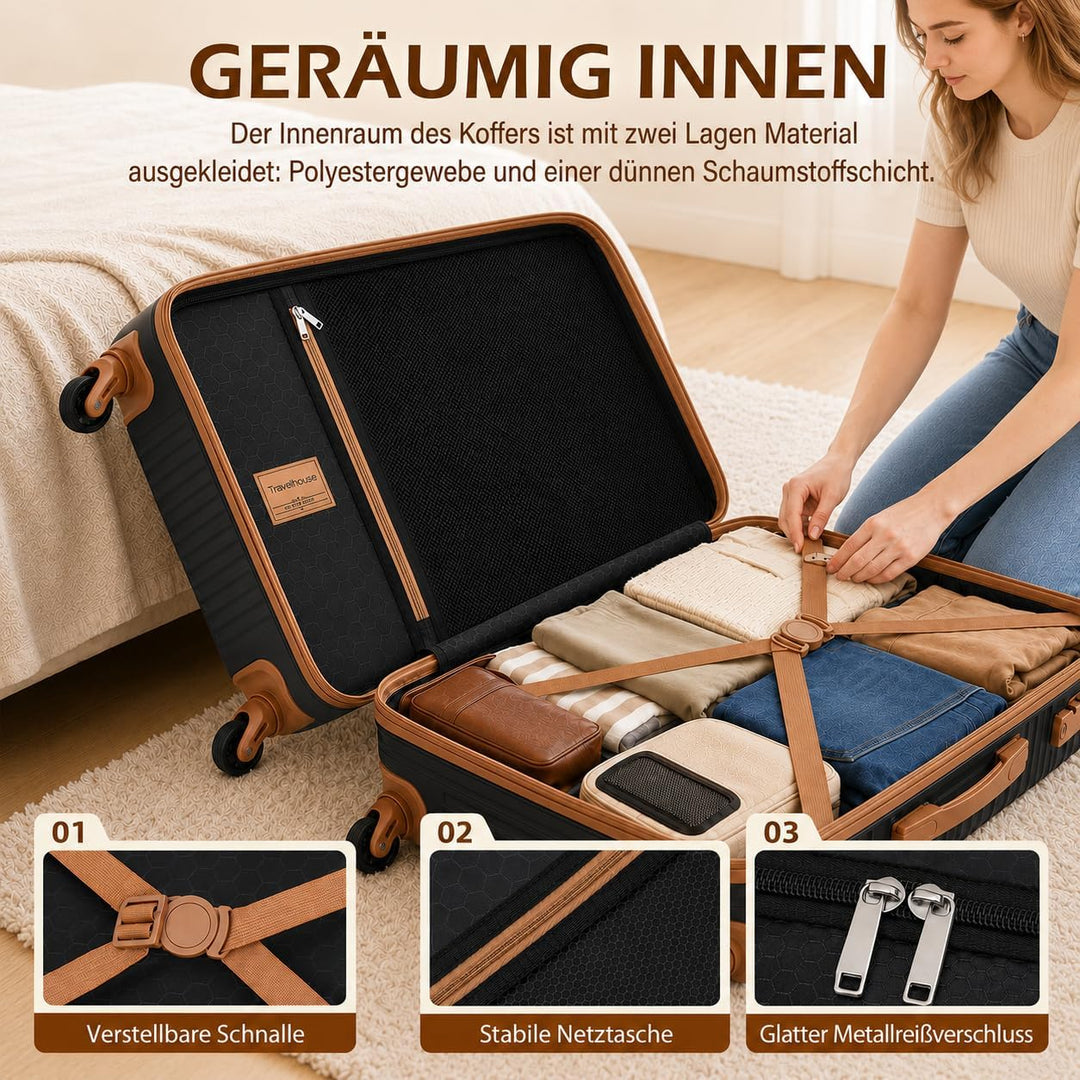 Travelhouse Bari Kofferset 6-teilig – ABS Hartschalen Trolley Set mit 4 Koffern (16"/20"/24"/28"), R