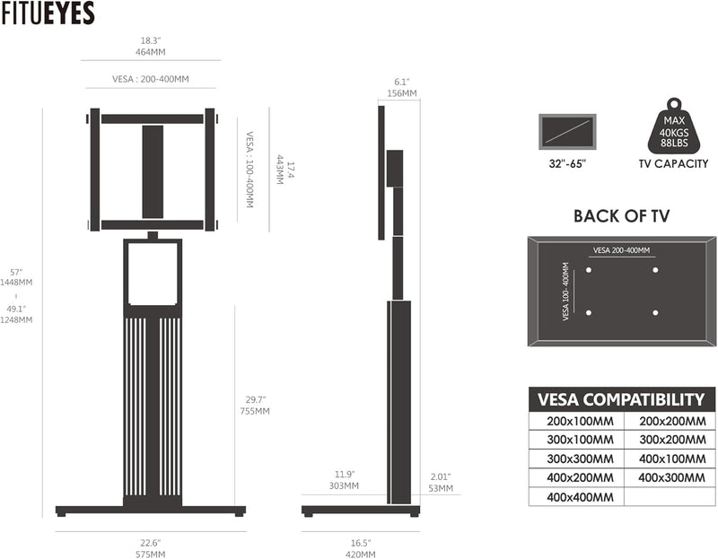 FITUEYES Design TV Ständer aus Buchenholz TV Stand für 32-65 Zoll Fernseher TV Standfuss drehbar höh