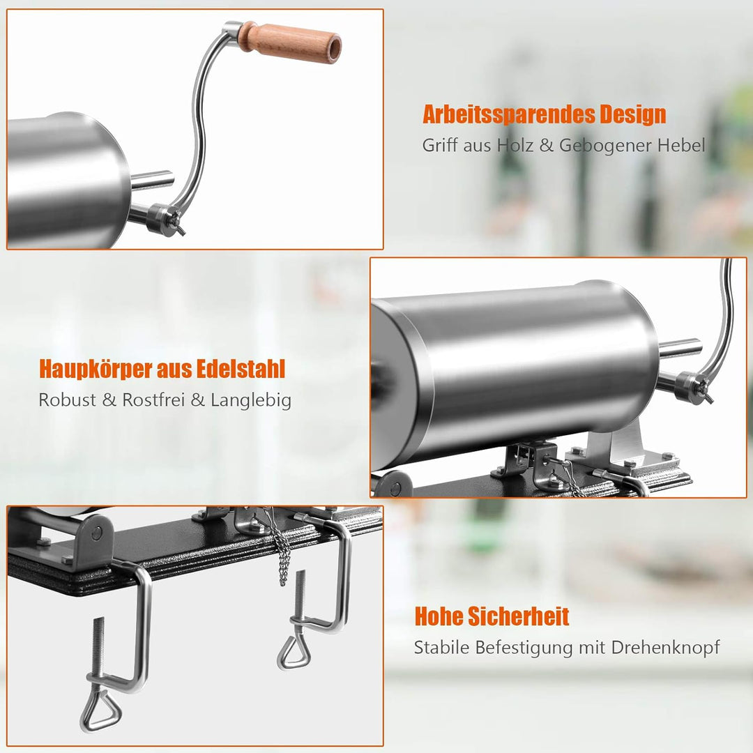 GOPLUS Wurstfüller aus Edelstahl, Wurstfüllmaschine Wurstmaschine Manuell, Wurstpress mit 4 Verschie