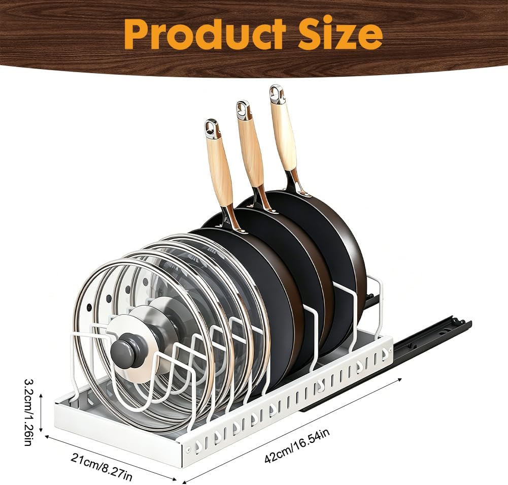 RANJIMA Topfdeckel Organizer, Ausziehbare Topfdeckel Organizer mit 8 Verstellbaren Fächern, Kitchen