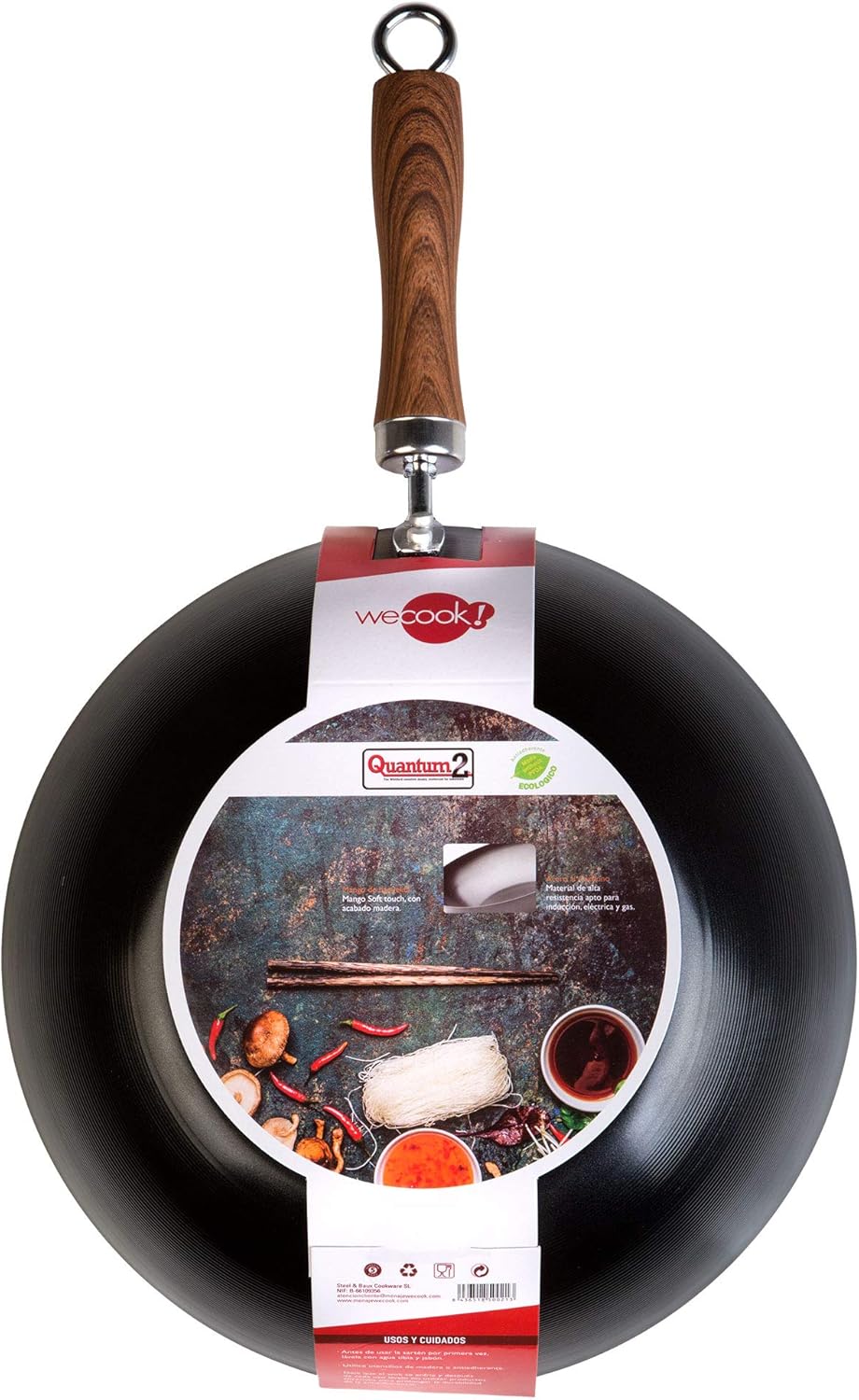 WECOOK! Carbono Wok Induktion 28 cm, Antihaftbeschichtung Titanium QUANTANIUM 3-Schicht Ökologisch P