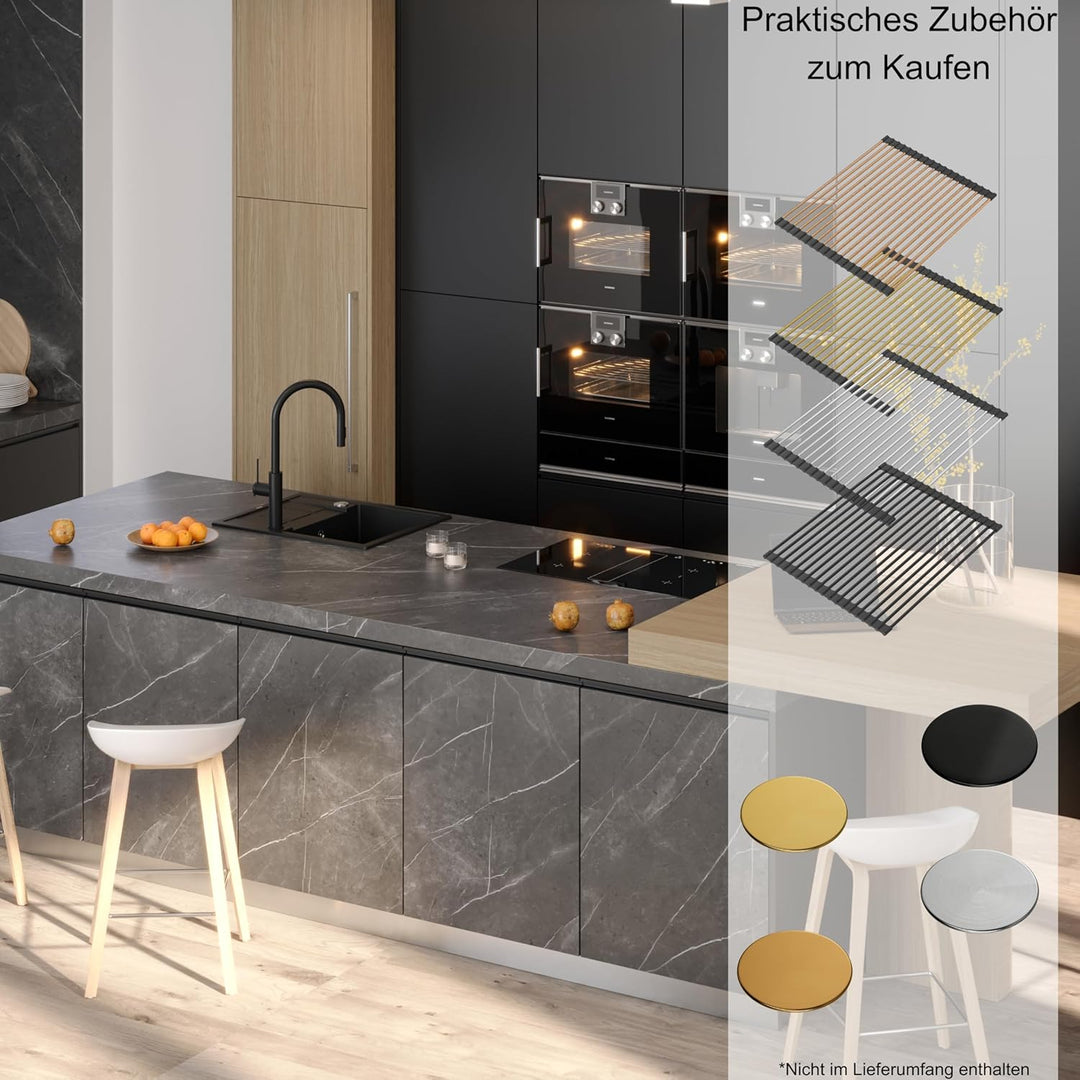 QUADRON | MORGAN 116 | Granitspüle | 1-Becken-Einbau | Masse: 62 x 50 x 22 cm | Schrankunterbau von: