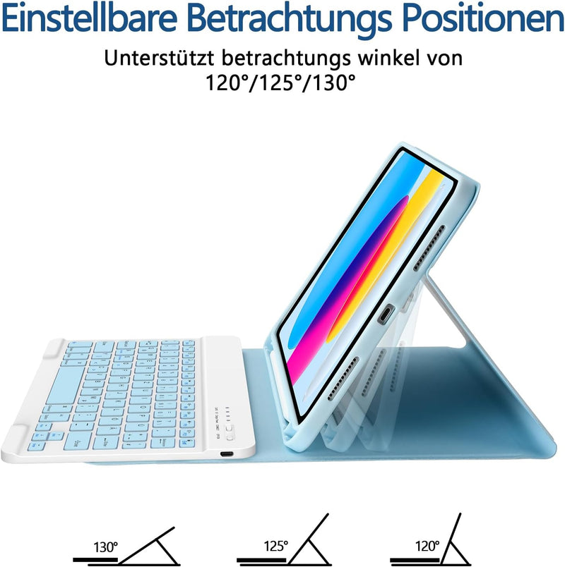 TQQ Hülle mit Tastatur für iPad 10 Generation 10,9 Zoll 2022, (QWERTZ Deutsches Layout), Abnehmbare