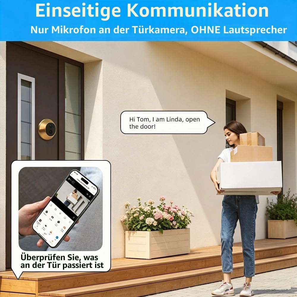PDG1 WLAN Türspion Kamera mit 3,0 MP mit 4,3 Zoll Farbbildschirm, Digitaler Türspion Kamera mit 32GB