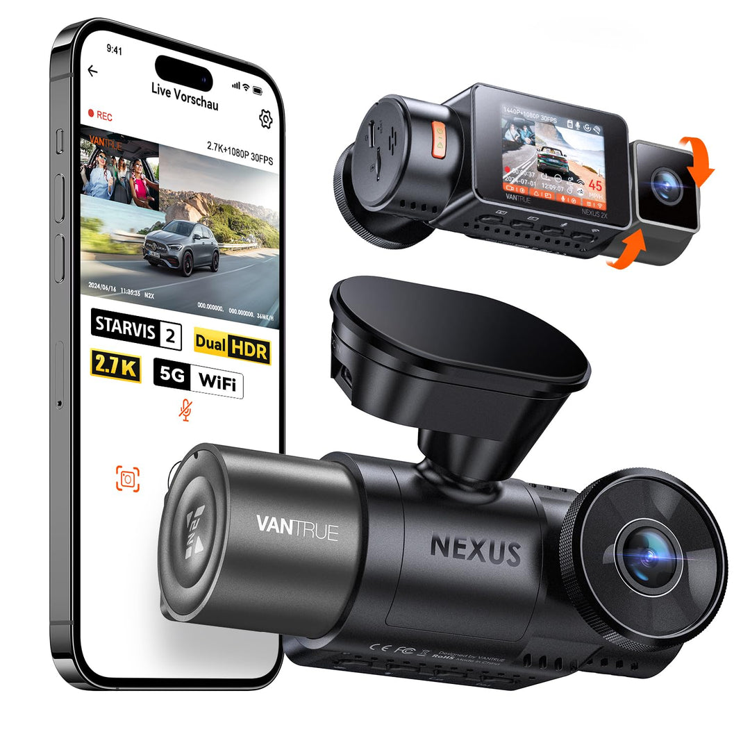 VANTRUE N2X 2.7K+1080P Dashcam Auto Vorne Innen, STARVIS 2 Dual HDR Nachtsicht Dash Cam, 2.5K/60FPS