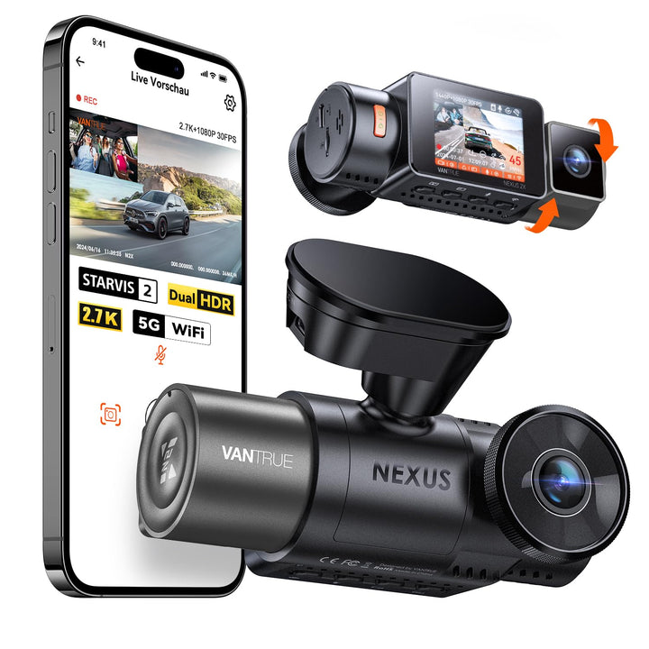 VANTRUE N2X 2.7K+1080P Dashcam Auto Vorne Innen, STARVIS 2 Dual HDR Nachtsicht Dash Cam, 2.5K/60FPS