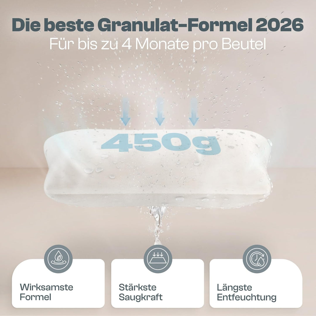 PUREVA Luftentfeuchter Nachfüllpack mit 4x 450g Granulat [NEUESTE FORMEL] | Nachfüllpack mit hochwir