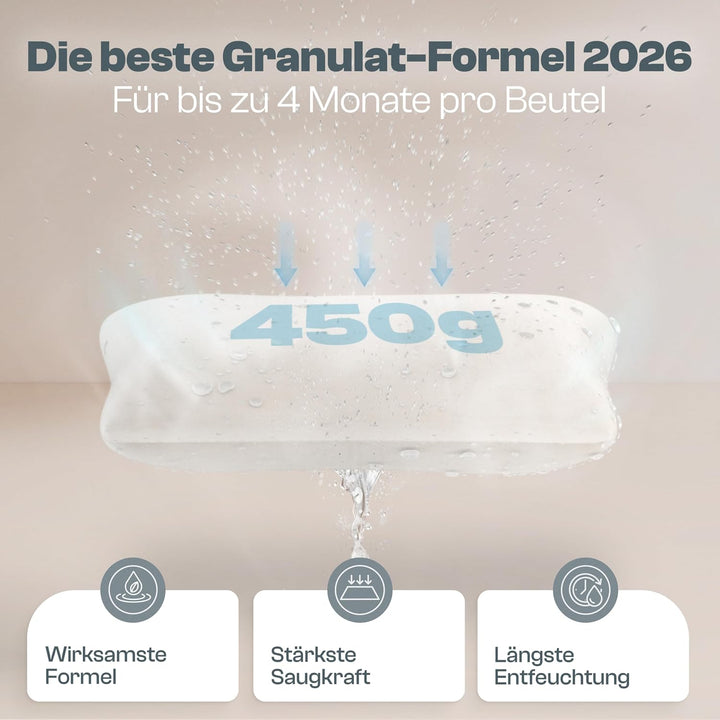 PUREVA Luftentfeuchter Nachfüllpack mit 4x 450g Granulat [NEUESTE FORMEL] | Nachfüllpack mit hochwir