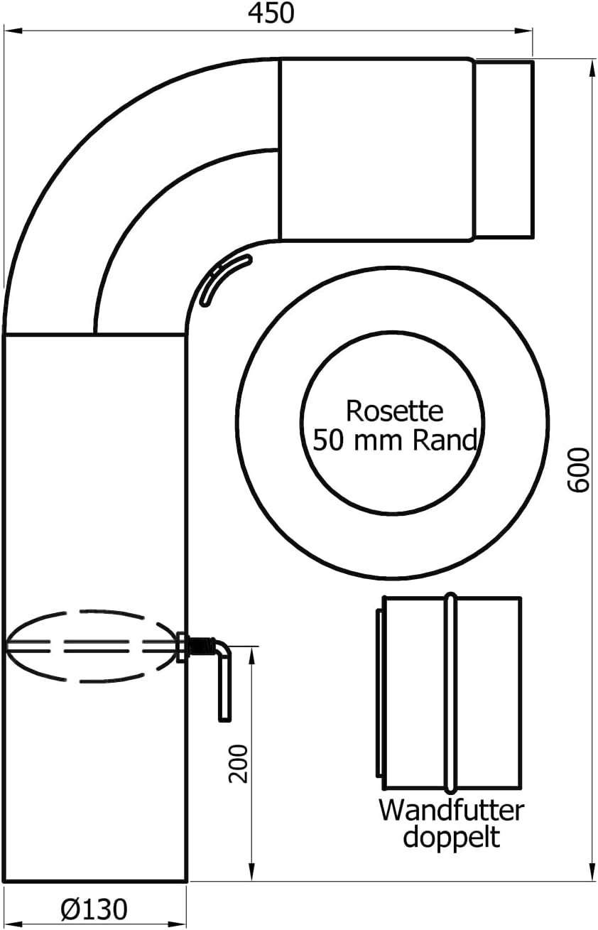 raik Rauchrohr/Ofenrohr-Set 130 mm Durchmesser inkl. Rohrbogen 90° rund gezogen Wandrosette Doppelwa