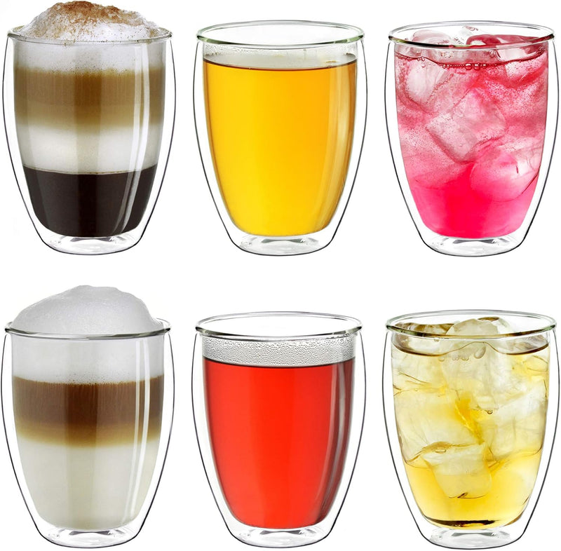 Creano doppelwandige Gläser 250ml - Glas Becher doppelwandig - Thermoglas - Doppelwandgläser im 6er