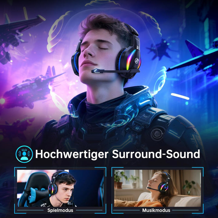 Fachixy FC100 Headset mit Mikrofon, 2,4G Wireless Gaming Headset für PS5, PS4, PC, Switch, Mac, Surr