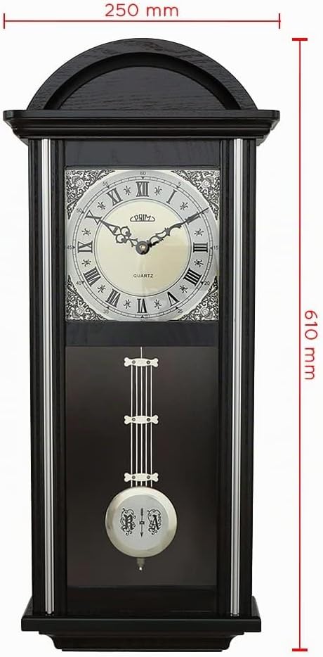 PRIM Wanduhr Pendulum III – B, Retro Design, 610 x 250 x 90 mm, Verziertes Zifferblatt, Pendel-Wandu