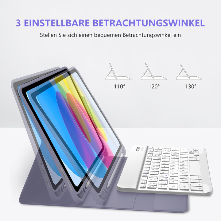 Hülle Tastatur für iPad A16 11/10 Generation (2025/2022) 11/10.9 Zoll mit QWERTZ Deutsche Bluetooth