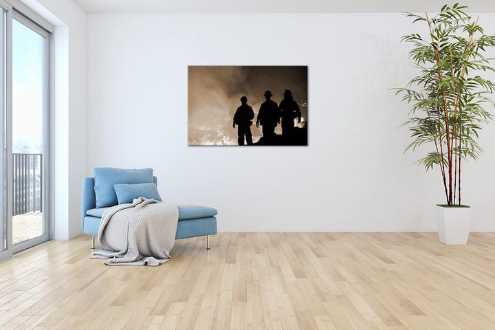 deyoli Lauffeuer Feuerwehr im Einsatz Format: 100x70 Effekt: Sepia als Leinwandbild, Motiv fertig ge