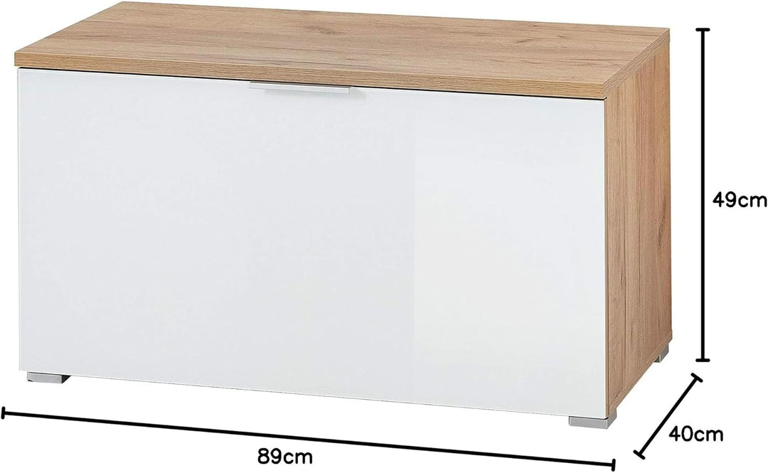 Germania Schuhbank 3972-242 GW-TELDE, in Navarra-Eiche-Nb./Weiss, Klappe mit Glasfront, 89 x 49 x 40