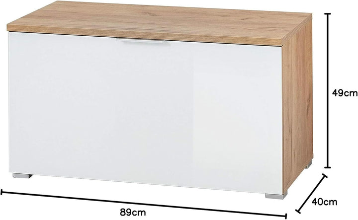 Germania Schuhbank 3972-242 GW-TELDE, in Navarra-Eiche-Nb./Weiss, Klappe mit Glasfront, 89 x 49 x 40