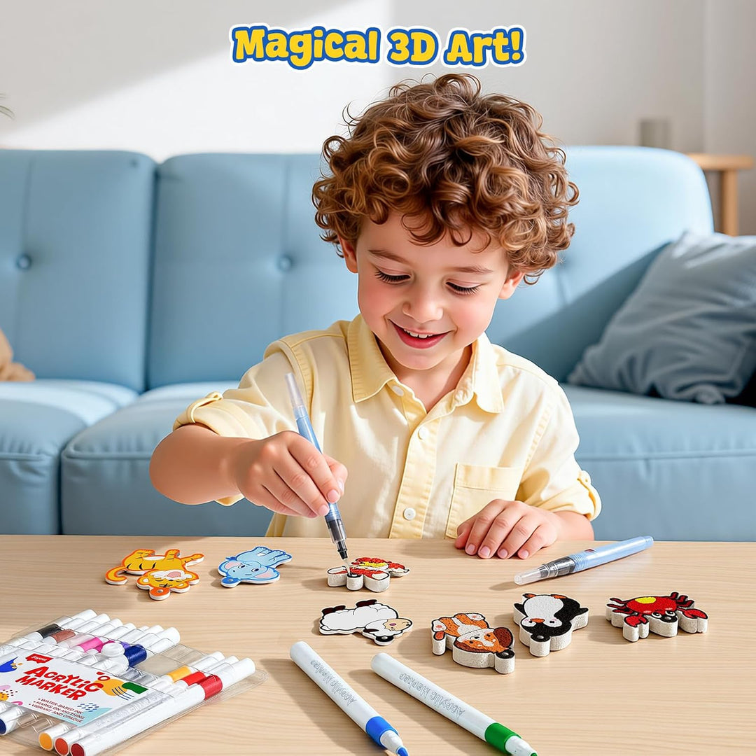 JoyCat 3D Kunst-Set, Tier Magic Puffy Paint Set, Schmutzfreie Malset Bastelset für Kinder, Kreative