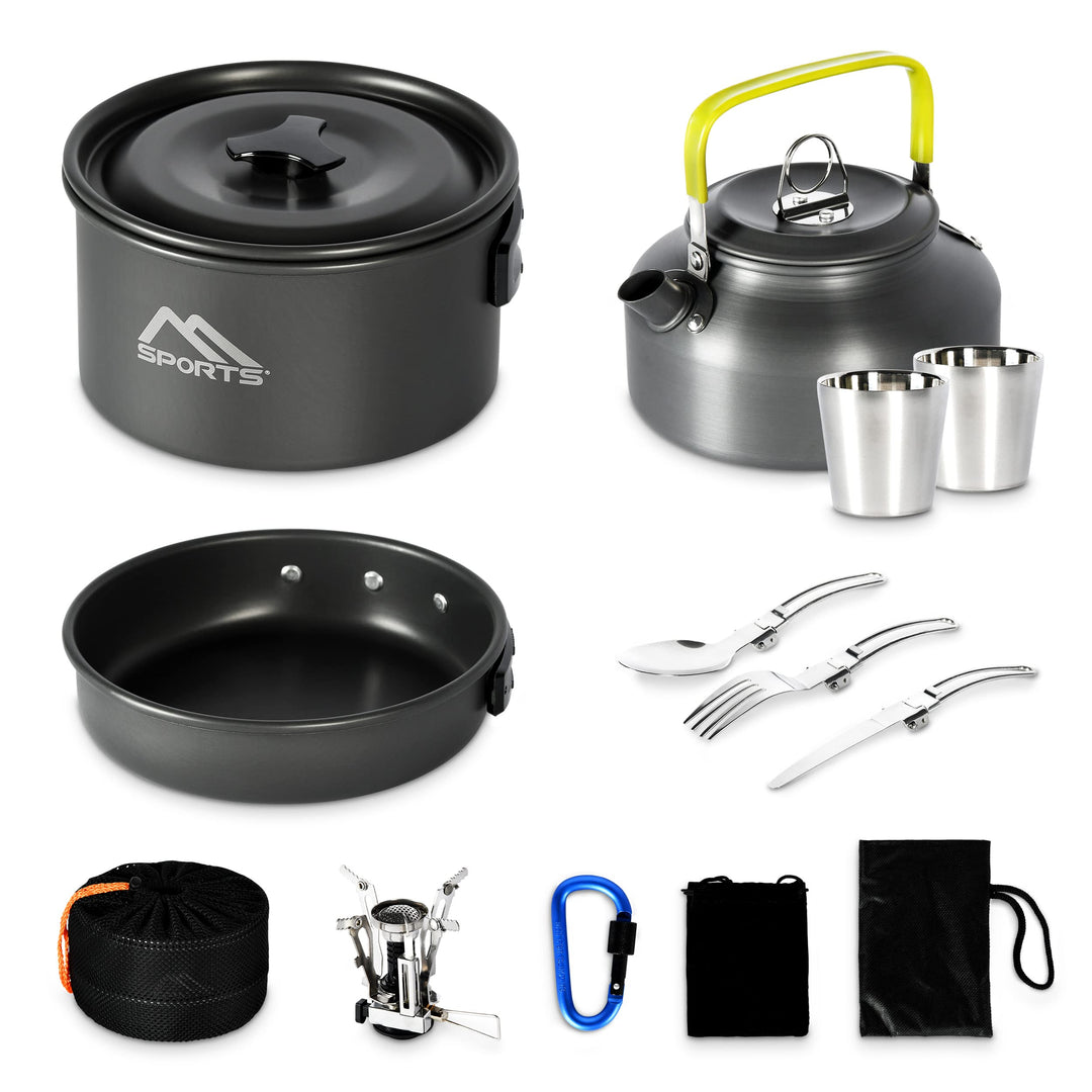 MSPORTS Camping Kochset Premium - Kochgeschirr Outdoor aus Aluminium um Geschirr Set Kochtopf Topf &