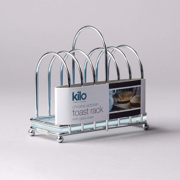 Kilo BA87 Toastständer aus Chrom mit 6 Scheiben im Art-Deco-Design mit mattiertem Glasboden, Kugelfü