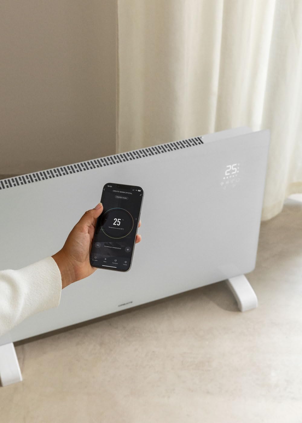 CREATE/WARM CRYSTAL 2000 W/Elektrischer Konvektor aus Glas mit WiFi weiss/LED-Touchscreen, 2 Leistun