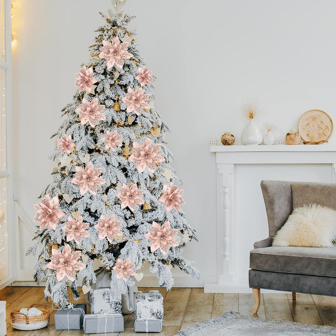 24 Glitzer Weihnachtsstern Blumen Künstliche Weihnachten Blumen Ornamente Hochzeit Blume Deko Weihna