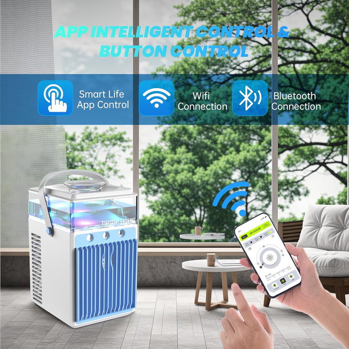 Mobile Klimaanlage, 5 in 1 Mini Klimagerät mit App-Steuerung, Persönlich Ventilator mit 800ml Wasset