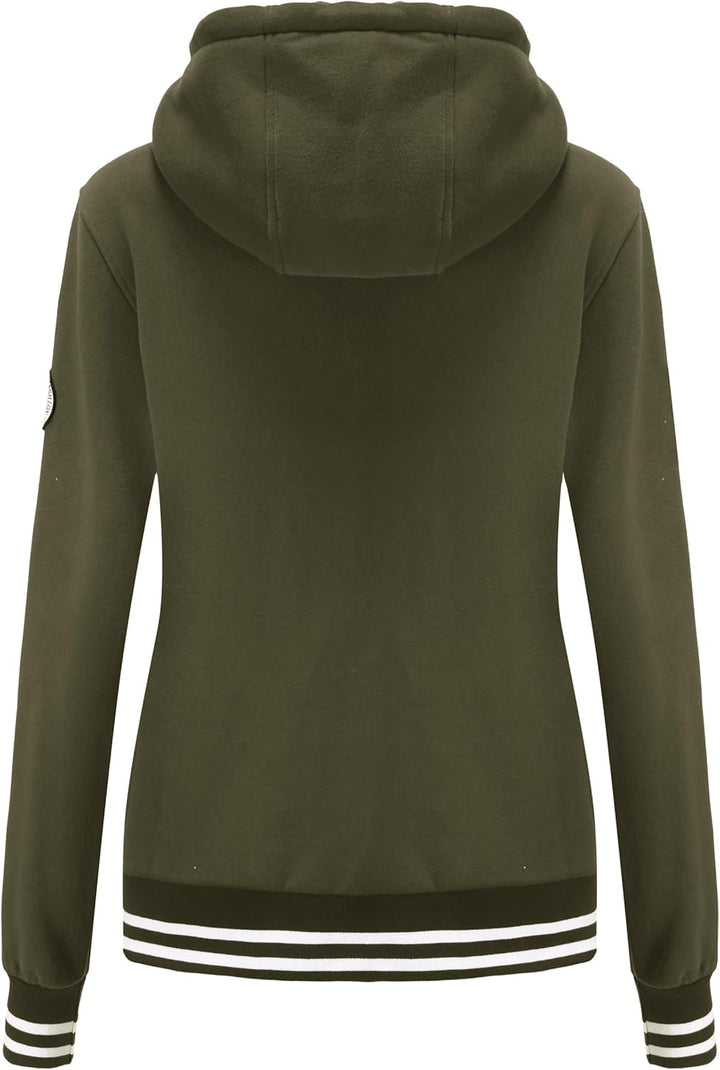 TrendiMax Damen Sweatjacke Kapuzenpullover Zip Hoodie Kapuzenjacke Winter Sweatshirt Jacke XL Armeeg