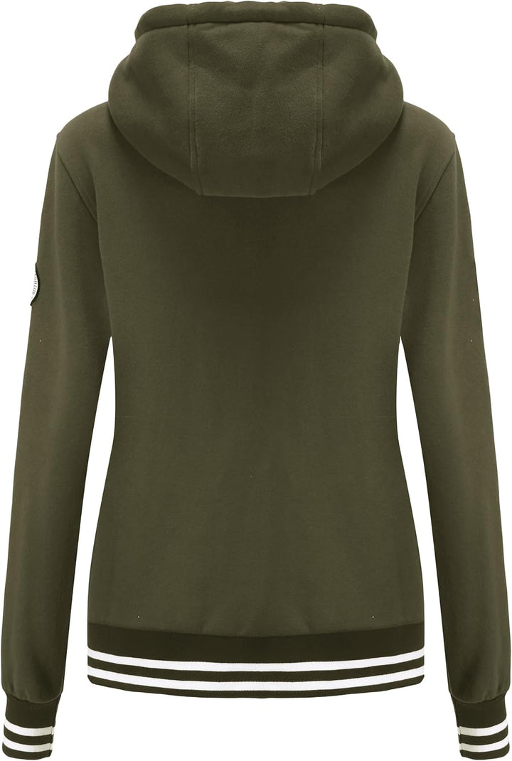 TrendiMax Damen Sweatjacke Kapuzenpullover Zip Hoodie Kapuzenjacke Winter Sweatshirt Jacke M Armeegr