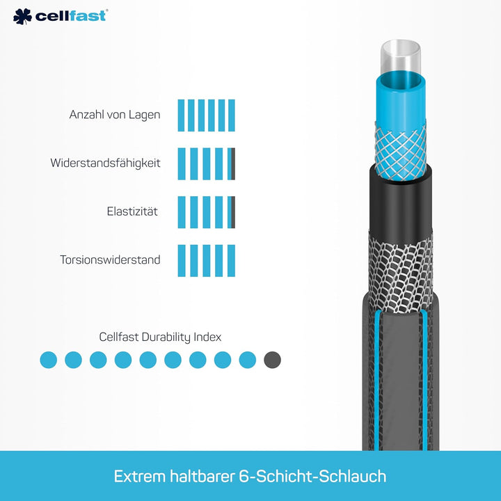 Cellfast Gartenschlauch Hobby, Formstabiler, Flexibel 6-lagiger Schlauch aus hochwertigem Doppelgefl