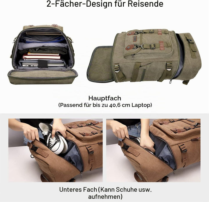 WITZMAN Vintage Canvas Rucksack Gross Reiserucksack Herren Convertible Reisetasche Laptop Rucksack W
