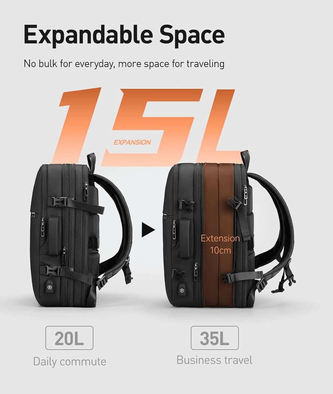 MARK RYDEN Business Rucksack Erweiterbar 20L-35L Hydrophobes Gewebe zum Mitnehmen Laptop für 17,5-Zo