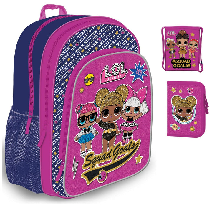 LOL Kindergartenrucksack Mädchen 1 Klasse Tornister Rucksack SET 3 tlg. L.O.L. für Vorschule inkl. S