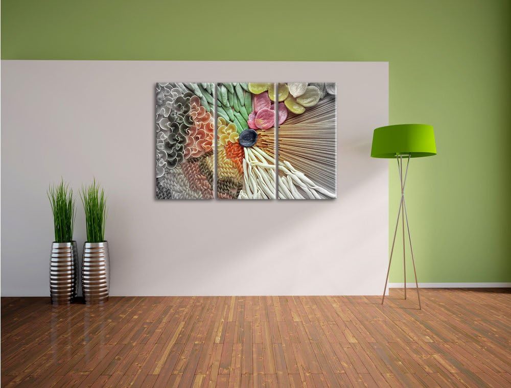 Pixxprint Zusammenstellung von bunten Nudeln / 3-Teilig/Gesamtmass 120cm Leinwandbild bespannt auf H