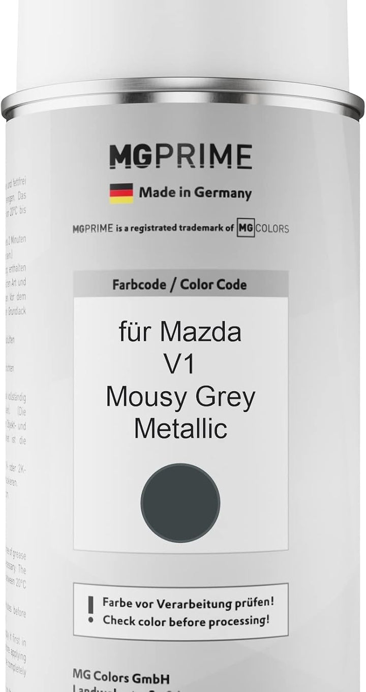 MG PRIME Autolack Sprühdosen Set für Mazda V1 Mousy Grey Metallic Basislack Klarlack Spraydose 400ml