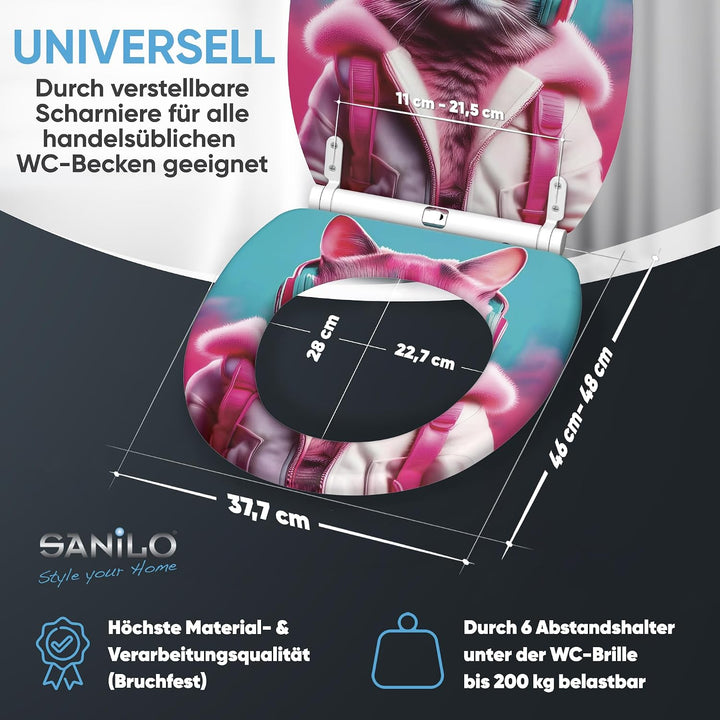 Sanilo WC Sitz mit Absenkautomatik &amp; Schnellverschluss, Toilettendeckel per Knopfdruck abnehmbar, ei