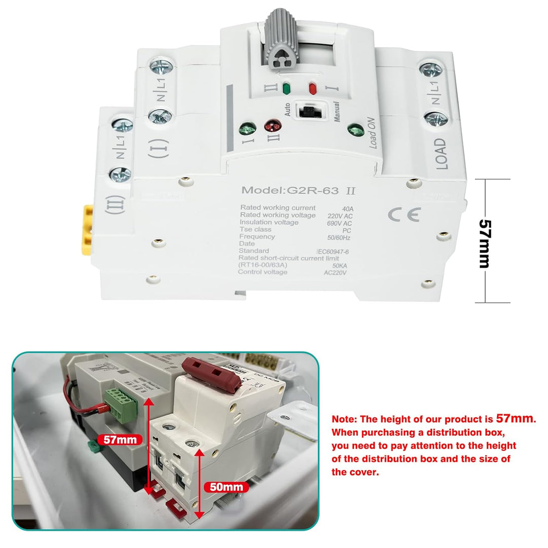 Automatischer Transferschalter, Haushalt G2R Din-Schiene 2P63A ATS Dual Power Automatischer Transfer
