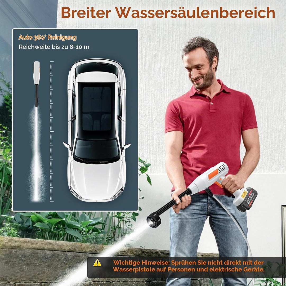 Akku hochdruckreiniger, Pressure Washer, Mobiler Druckreiniger, 300L/H, Hydro Blast, 30 Bar, mit 6-i