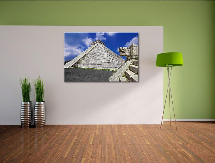 Maya Tempel in Mexiko schwarz/weiss Format: 100x70 auf Leinwand, XXL riesige Bilder fertig gerahmt m