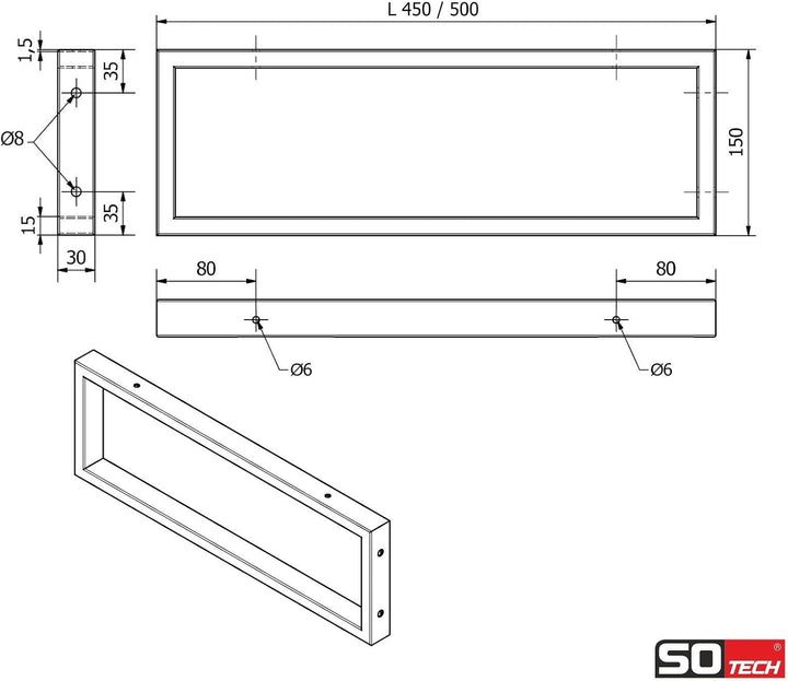 SOTECH Waschtischkonsole WK450 mm Edelstahl poliert 1 x 450 mm rechteckig Edelstahl Poliert, 1 x 450