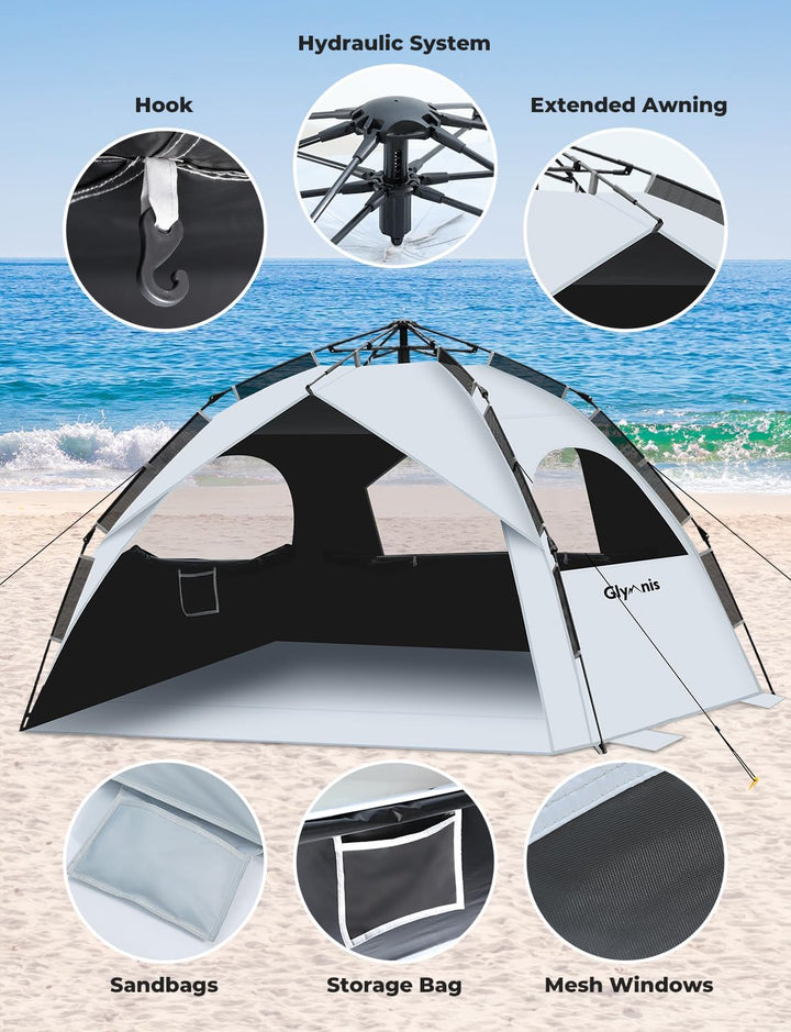 Glymnis Strandmuschel Quick Up Strandzelt Automatisches Strand Zelt UV-Schutz 50+ Windschutz kleines