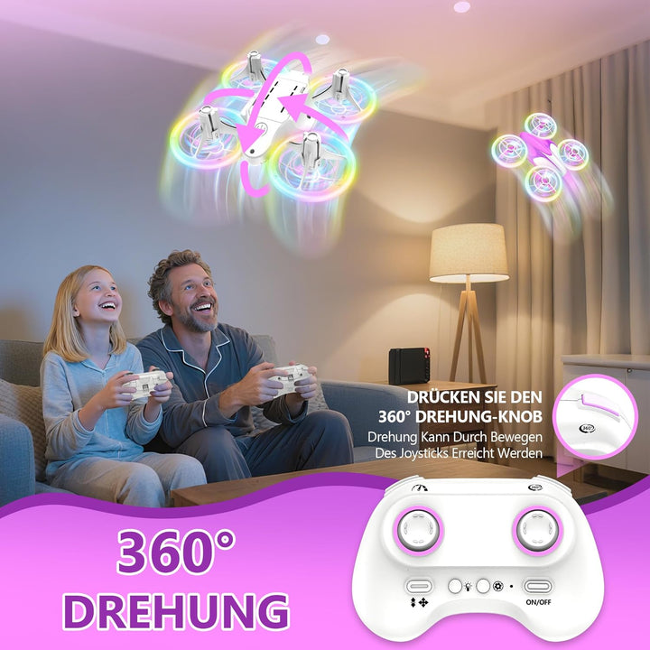 Mini Drohne für Kinder Spielzeug ab 6+ Jahre, Mini Drone Set mit 7 LED Lichteffekte, 3 Akkus, Indoor
