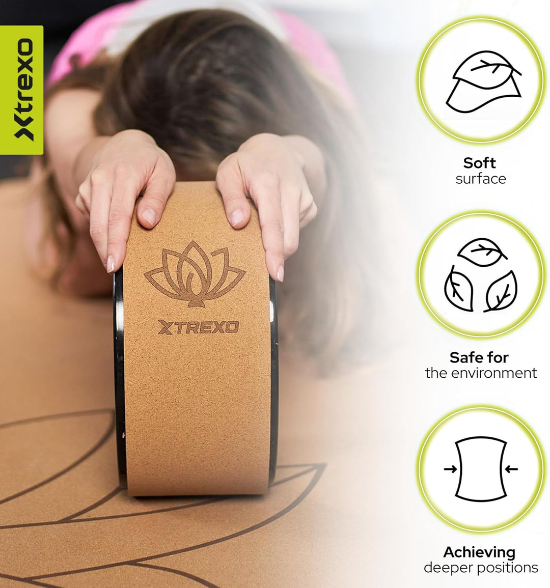 TREXO Yoga Rad Naturkork mit einem Durchmesser von 32 cm und einer Breite von 13 cm in Braun aus 100