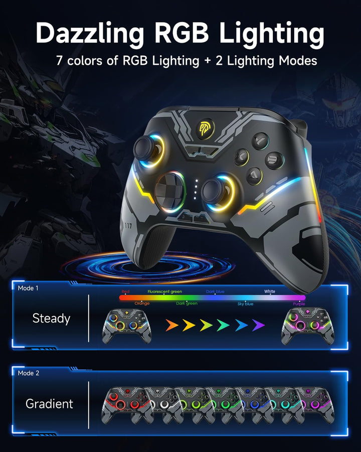 EasySMX X15 Controller PC, PC Controller Wireless mit 7 RGB Licht, Gaming Controller PC mit Hall Joy