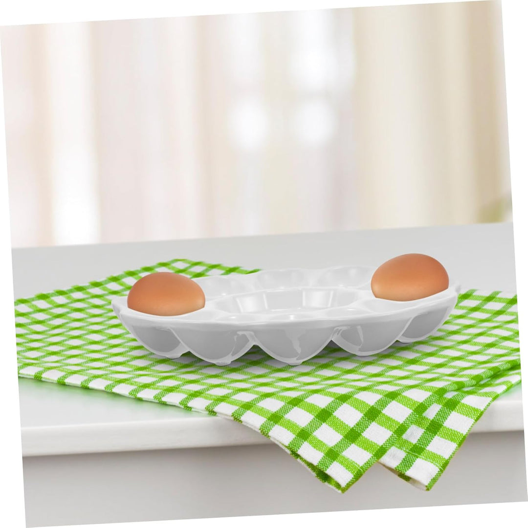 VICASKY Ostereier Eierplatte mit Fächern Keramisches Eiertablett als Eierhalter und Ablage für Gekoc